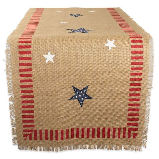 Design Imports 4th of July Jute Table Runner, 14"x108 " - Patriotic Jute